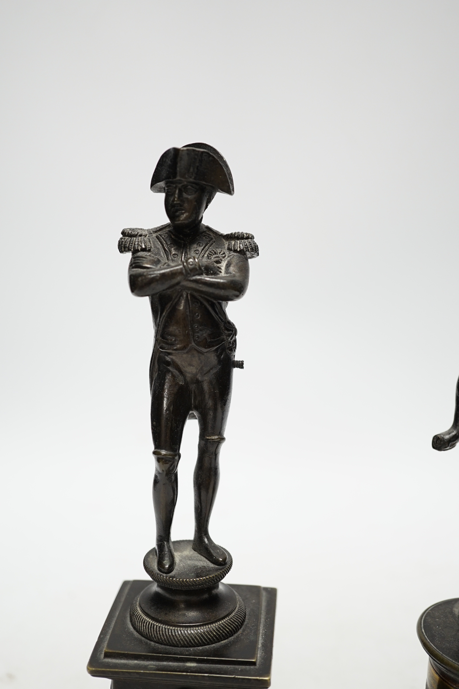 A 19th century bronze figure of Napoleon and a 19th century bronze figure of Bacchus, tallest 12.5cm